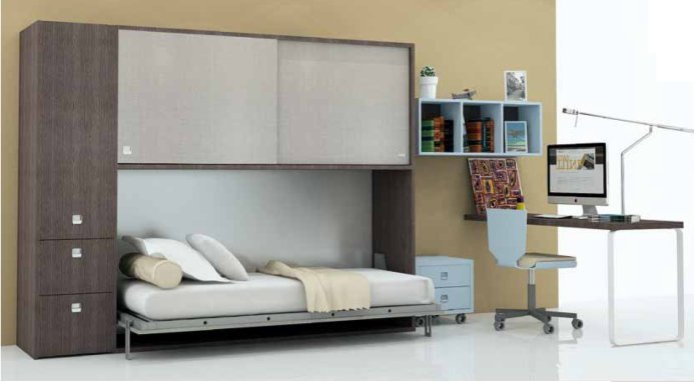 cameretta a scomparsa con letto e armadio